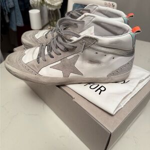 Golden Goose White and Silver Mid Star Sneakers